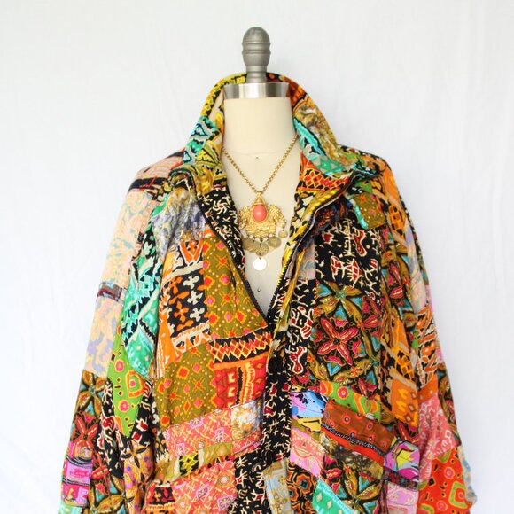 We Be Bop Vintage Patchwork Bomber puffer Jacket patchwork aztec asian ethnic - Picture 7 of 10
